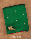 Bottle Green Pure Raw Silk Handloom Saree — Folded