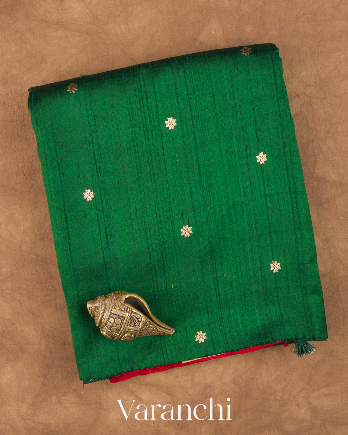 Bottle Green Pure Raw Silk Handloom Saree — Folded