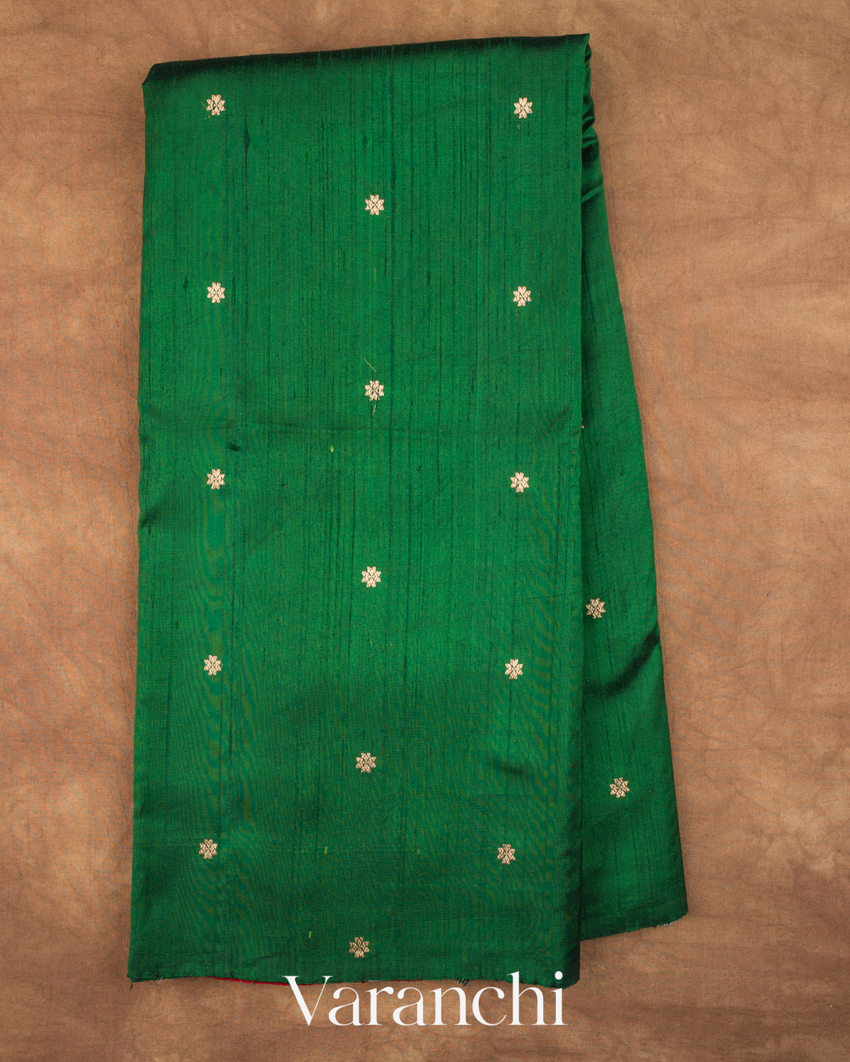 Bottle Green Pure Raw Silk Handloom Saree — Full Saree