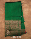 Bottle Green Pure Raw Silk Handloom Saree — Full Saree