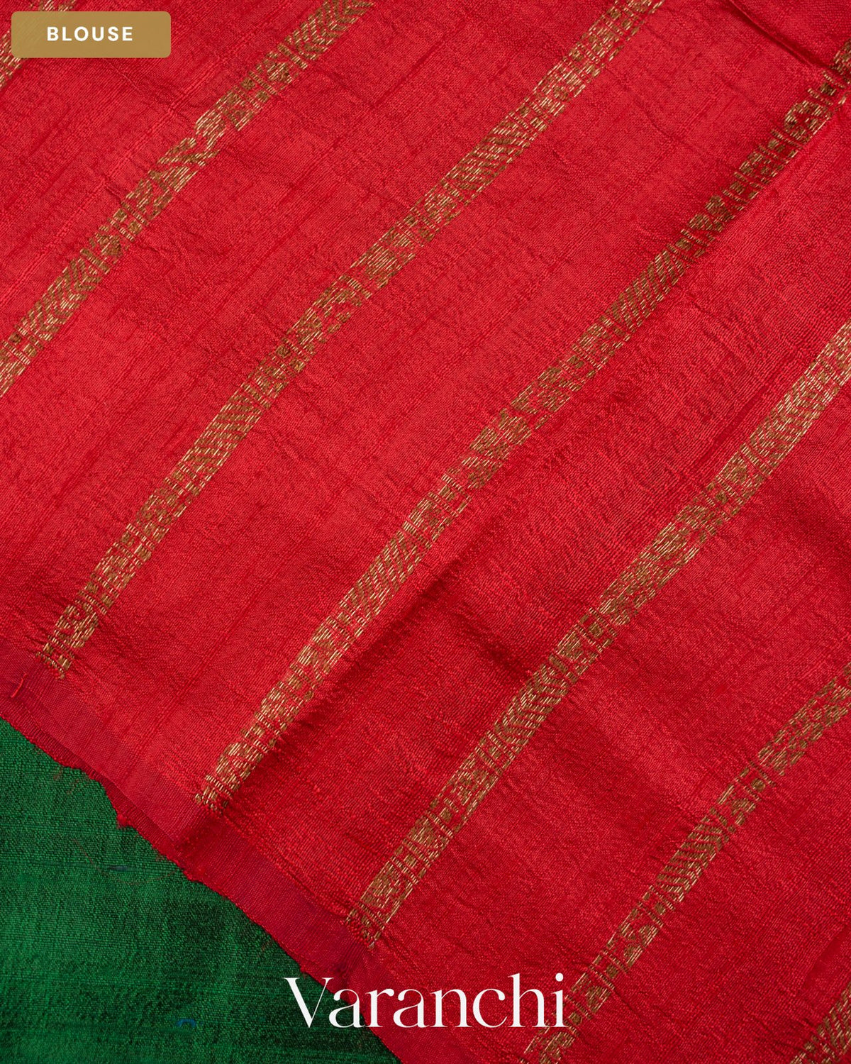Bottle Green Pure Raw Silk Handloom Saree — Blouse