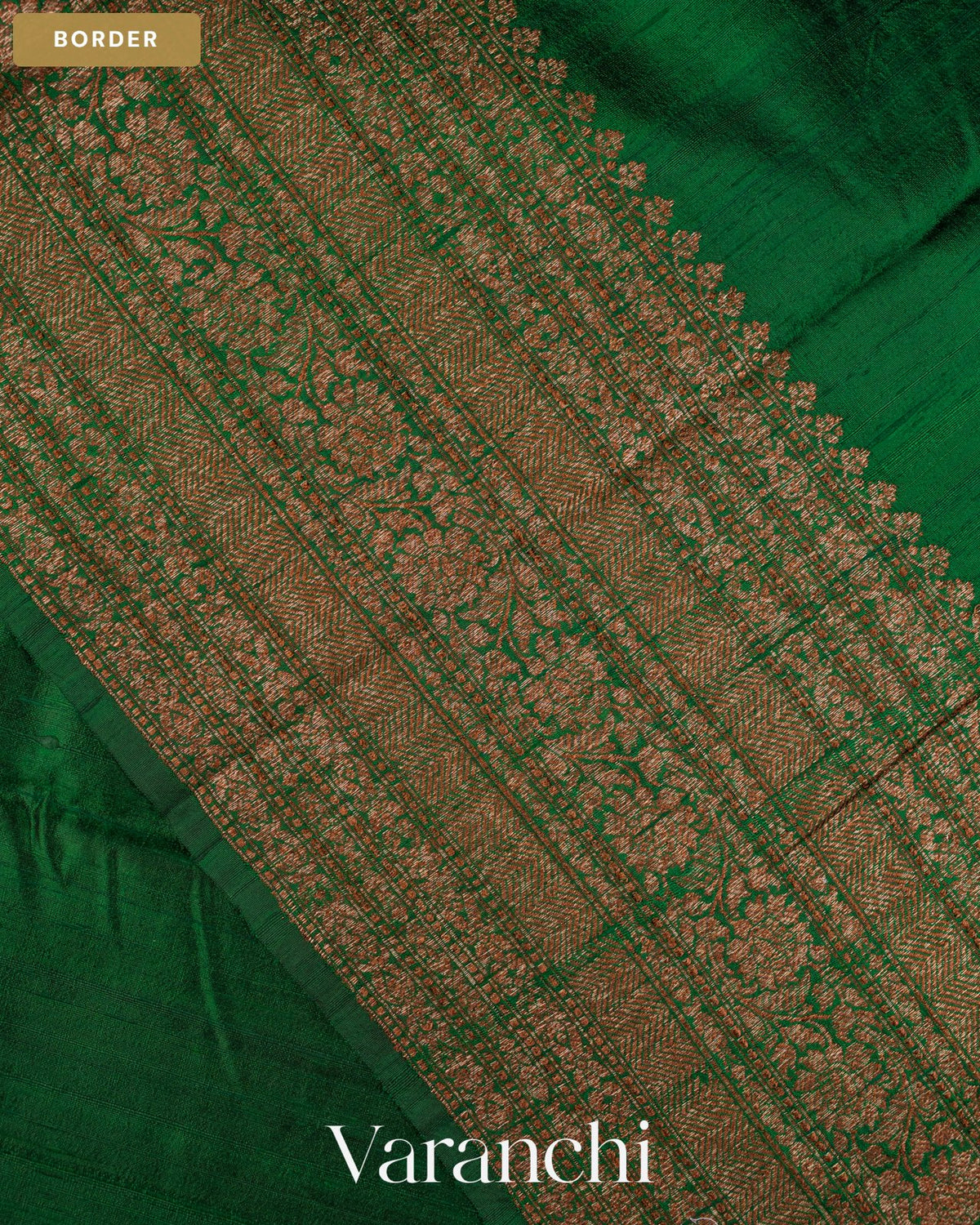 Bottle Green Pure Raw Silk Handloom Saree — Border