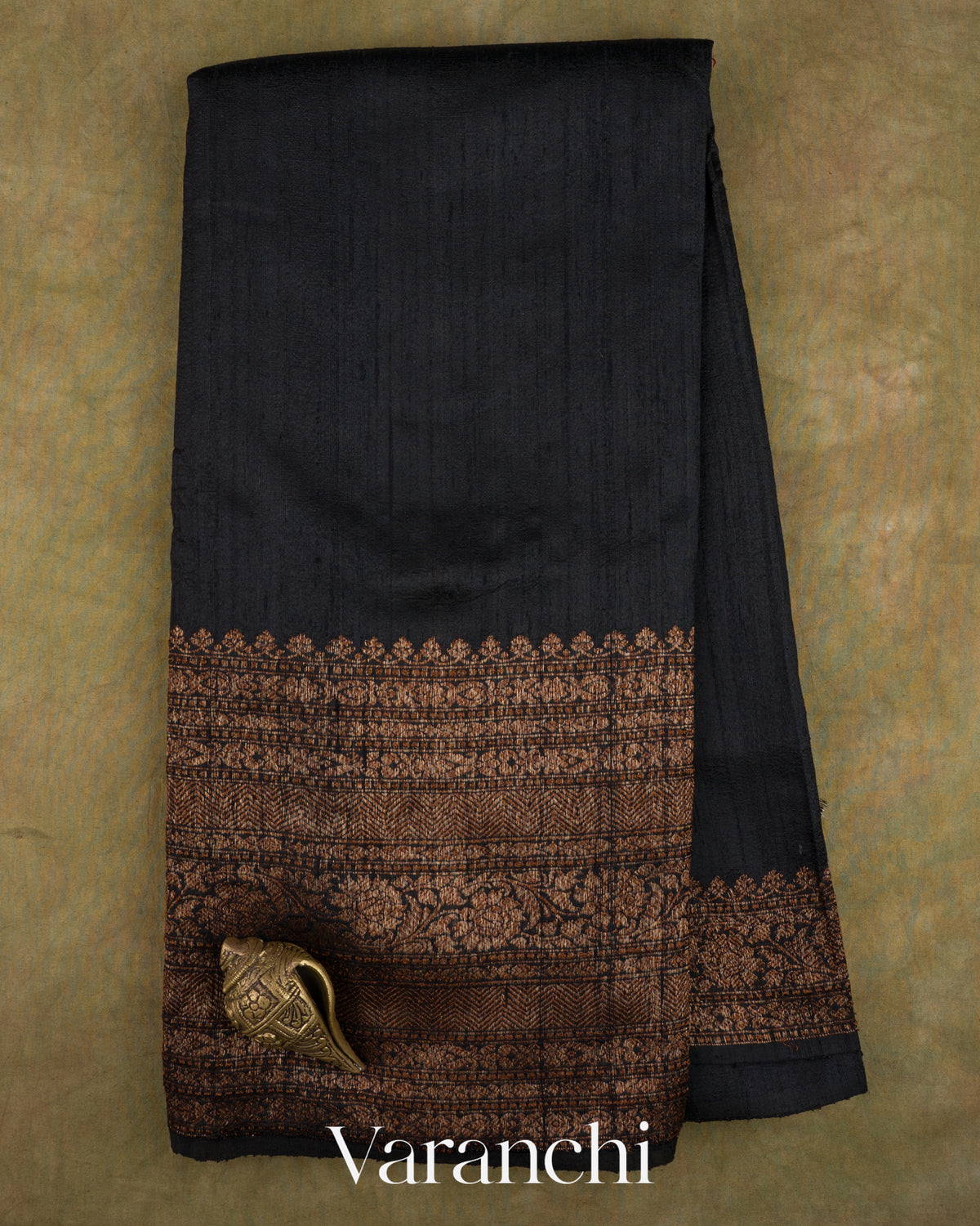 Black Pure Raw Silk Handloom Saree — Full Saree