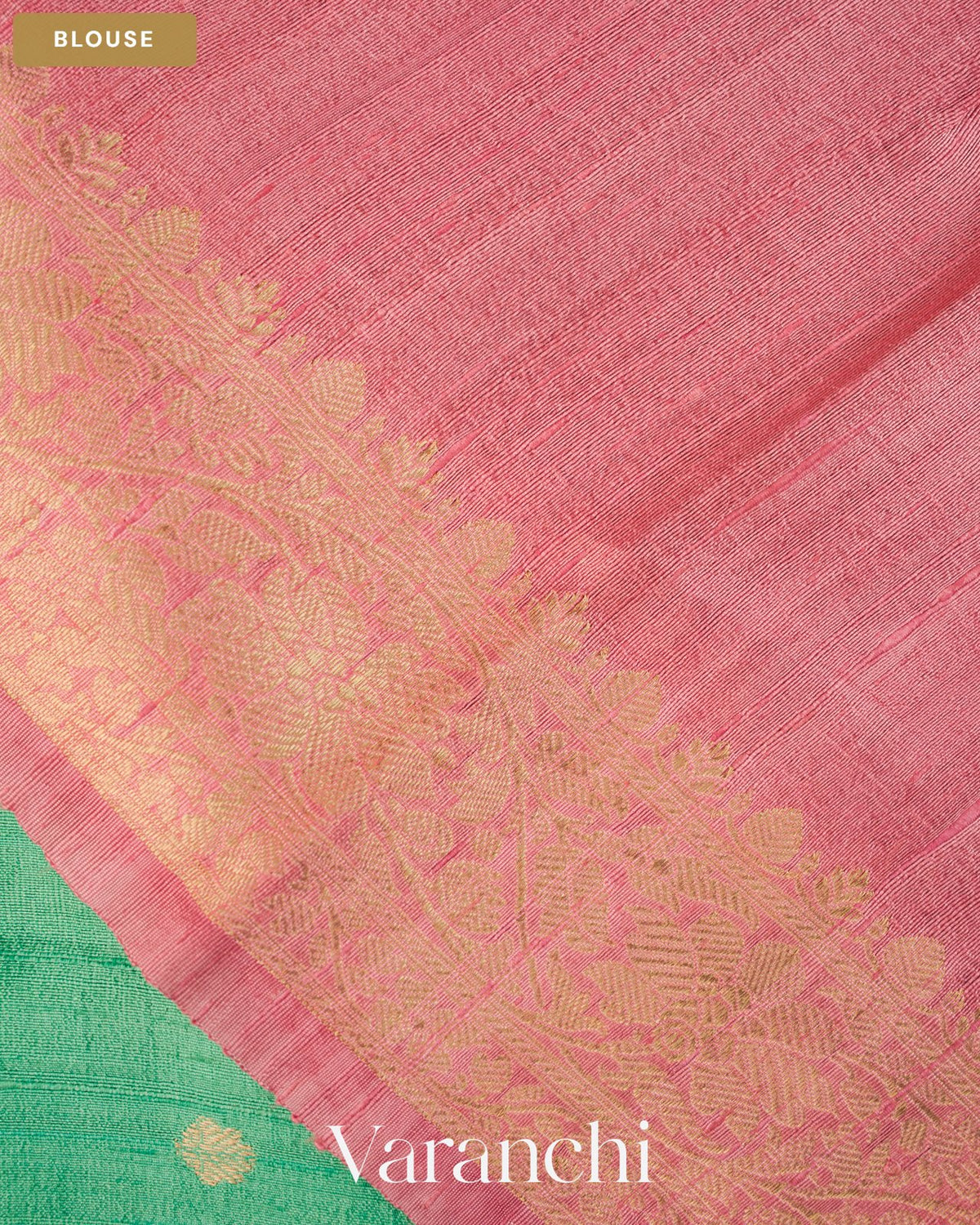 Aqua Green Pure Raw Silk Handloom Saree — Blouse
