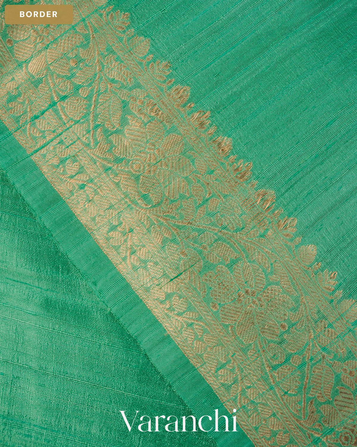 Aqua Green Pure Raw Silk Handloom Saree — Border