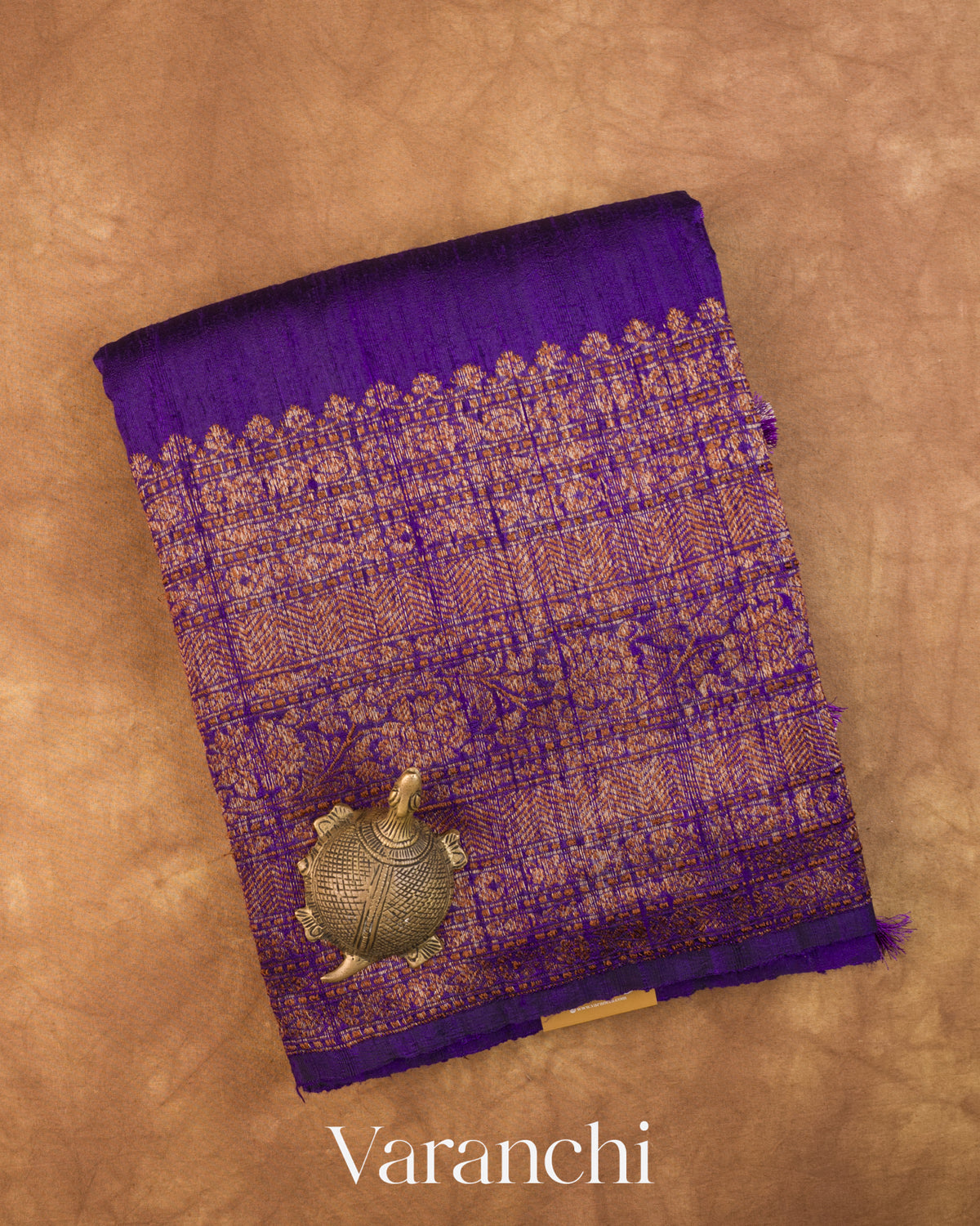Violet Purple Pure Raw Silk Handloom Saree — Folded