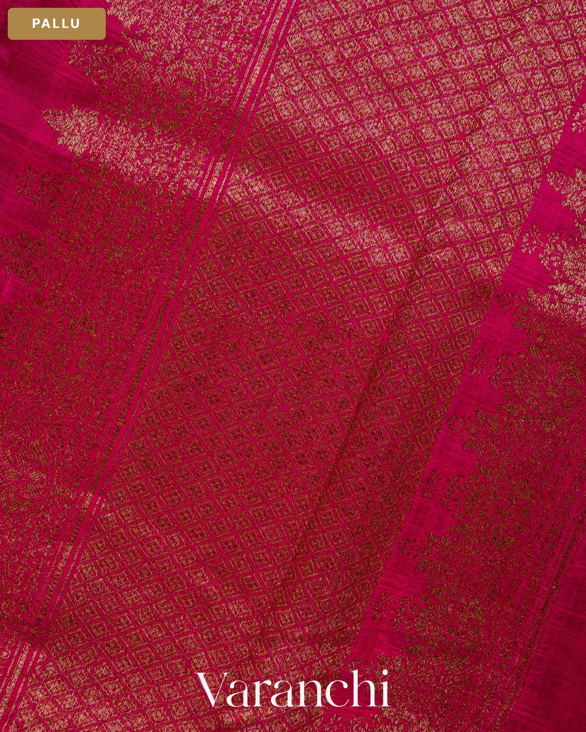 Deep Magenta Pure Raw Silk Handloom Saree — Pallu