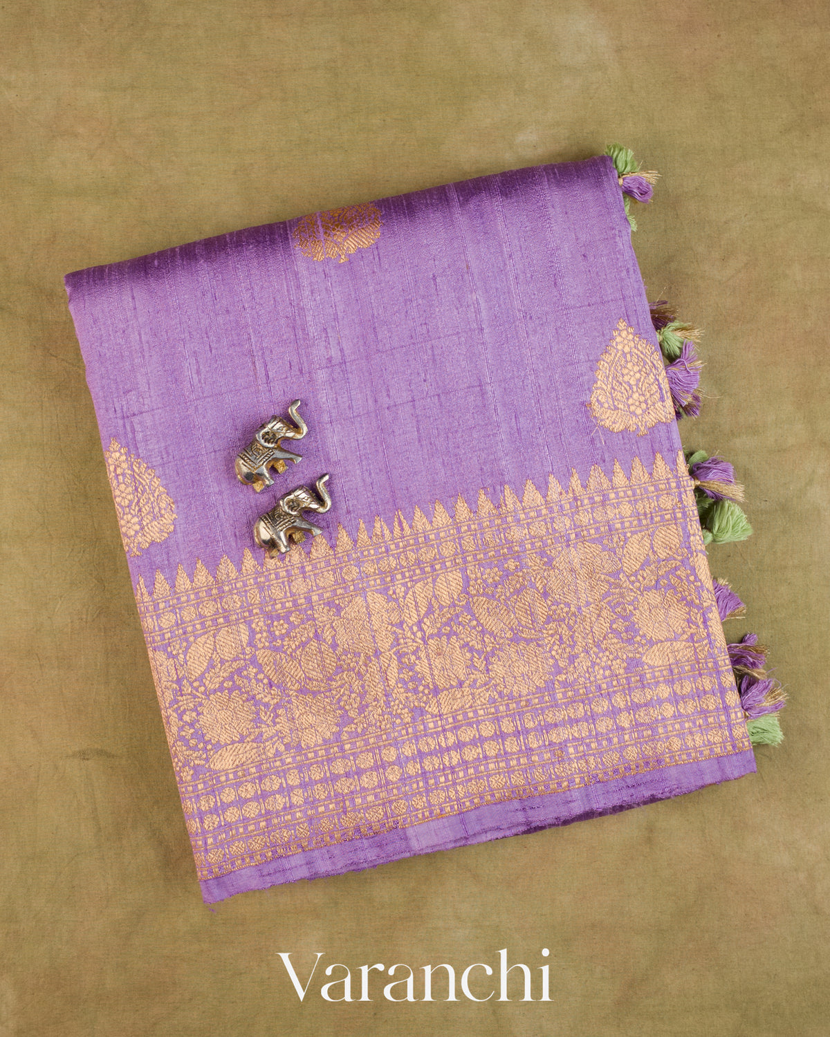 Lavender Pure Raw Silk Handloom Saree — Folded