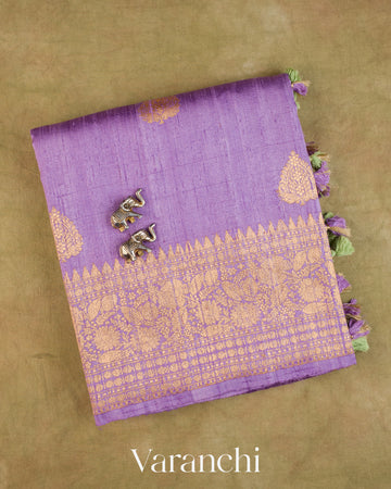 Lavender Pure Raw Silk Handloom Saree — Folded