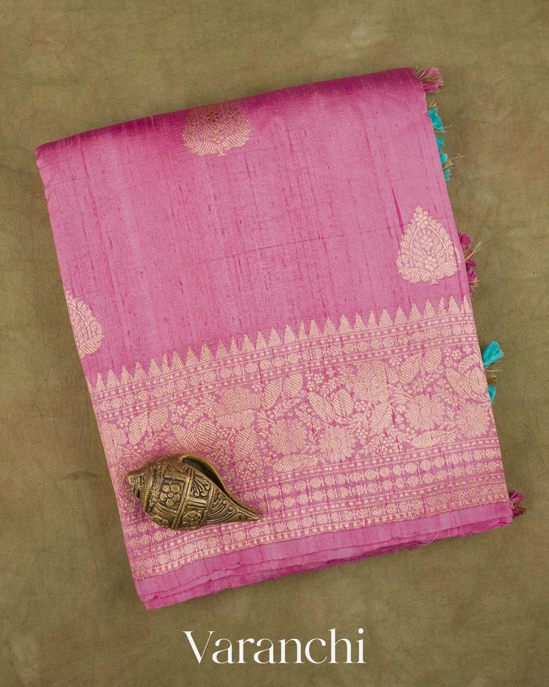 Baby Pink Pure Raw Silk Handloom Saree — Folded
