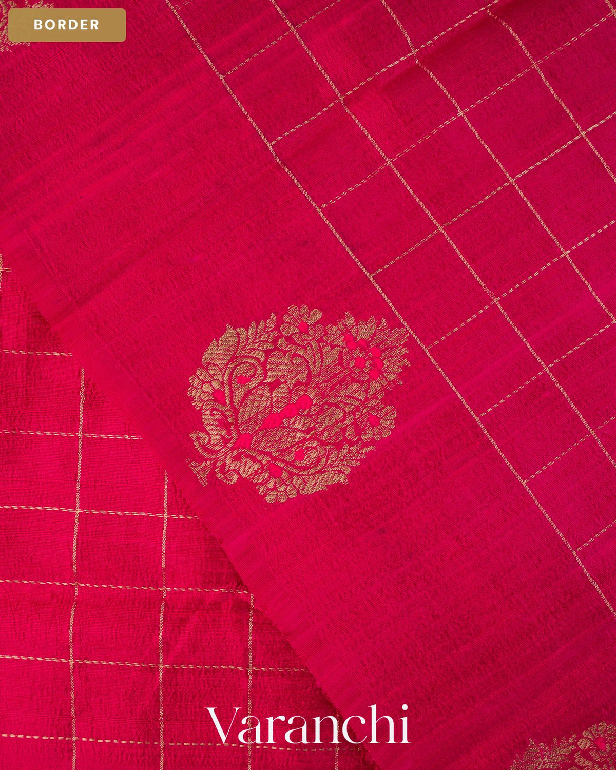 Rani Pink Checkered Pure Raw Silk Handloom Saree — Border