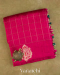 Rani Pink Checkered Pure Raw Silk Handloom Saree — Folded