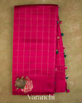 Rani Pink Checkered Pure Raw Silk Handloom Saree — Full Saree
