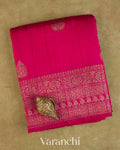 Rani Pink Pure Raw Silk Handloom Saree — Folded