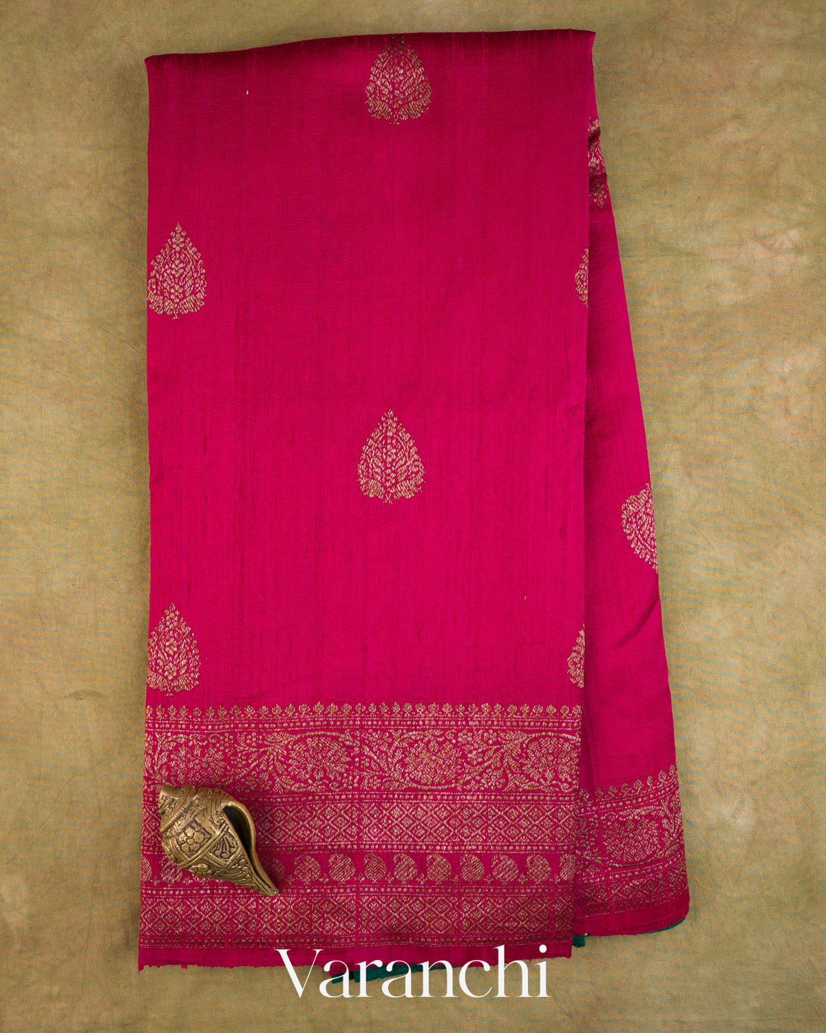 Rani Pink Pure Raw Silk Handloom Saree — Full Saree
