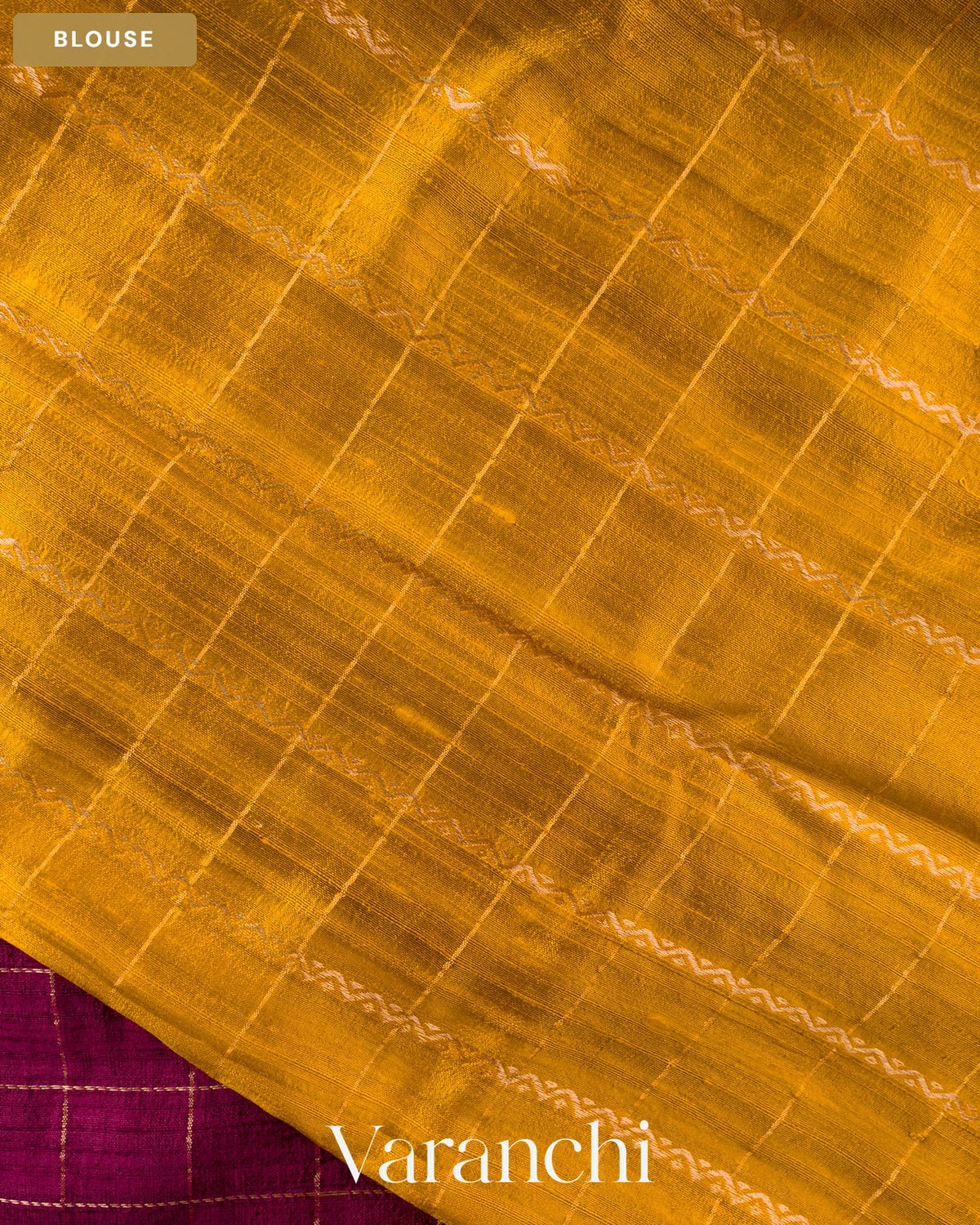 Burgundy Checkered Pure Raw Silk Handloom Saree — Blouse