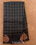 Black Checkered Pure Raw Silk Handloom Saree — Full Saree