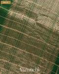 Bottle Green Checkered Pure Raw Silk Handloom Saree — Pallu