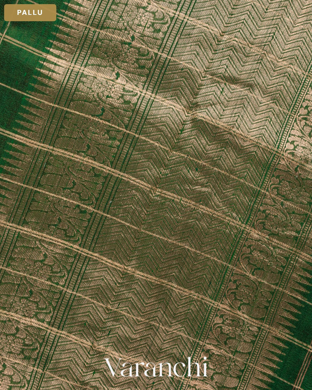 Bottle Green Checkered Pure Raw Silk Handloom Saree — Pallu