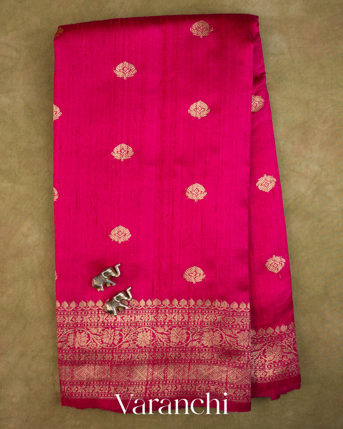 Magenta Pink Pure Raw Silk Handloom Saree — Full Saree