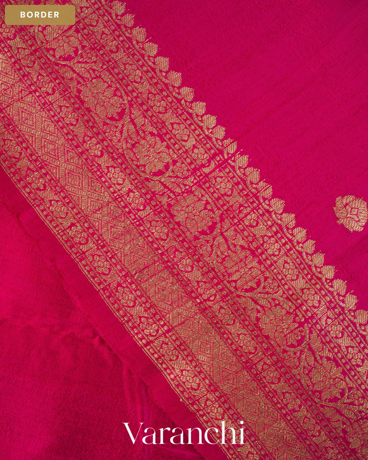 Magenta Pink Pure Raw Silk Handloom Saree — Border