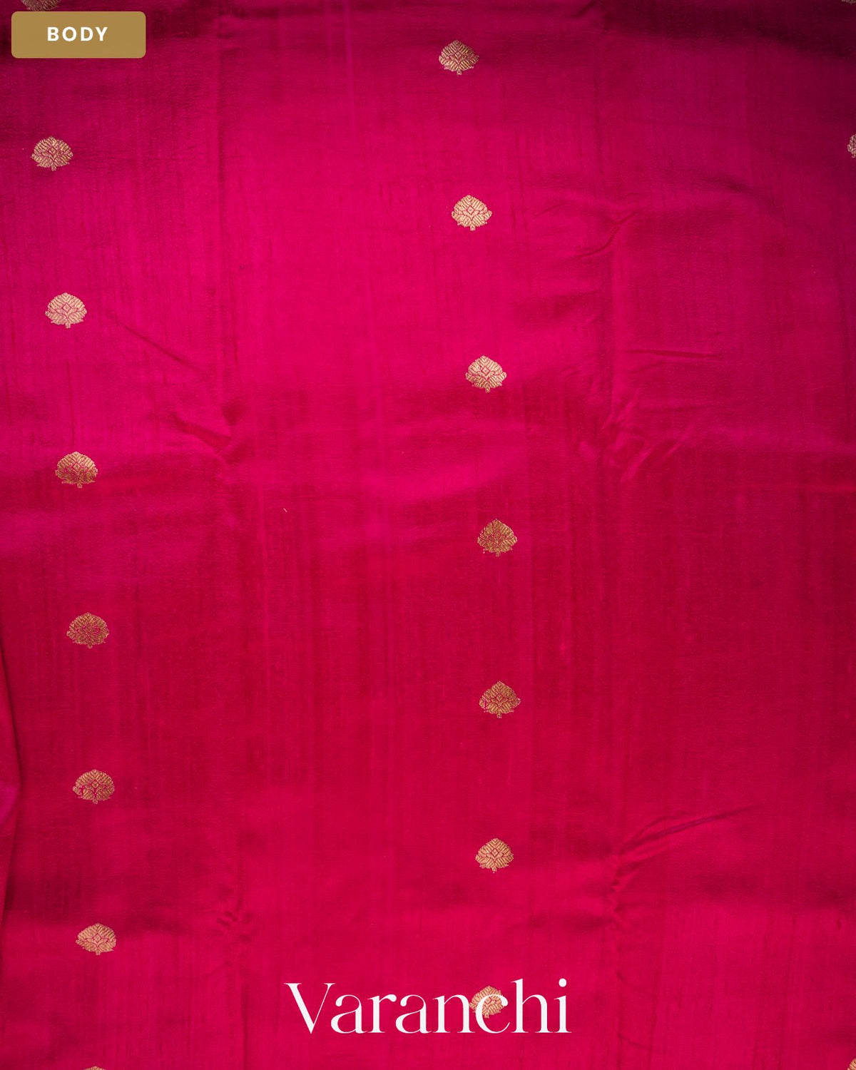Magenta Pink Pure Raw Silk Handloom Saree — Body