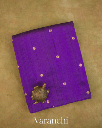 Deep Violet Borderless Pure Raw Silk Handloom Saree — Folded