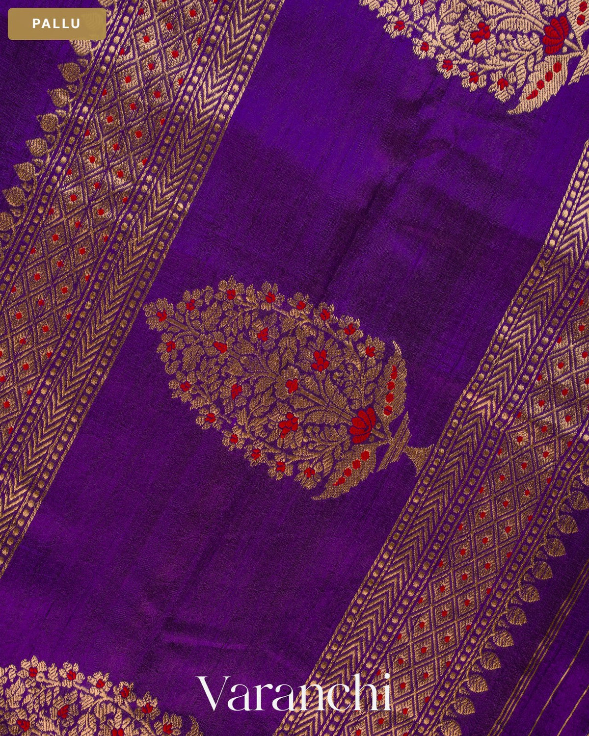 Deep Violet Borderless Pure Raw Silk Handloom Saree — Pallu