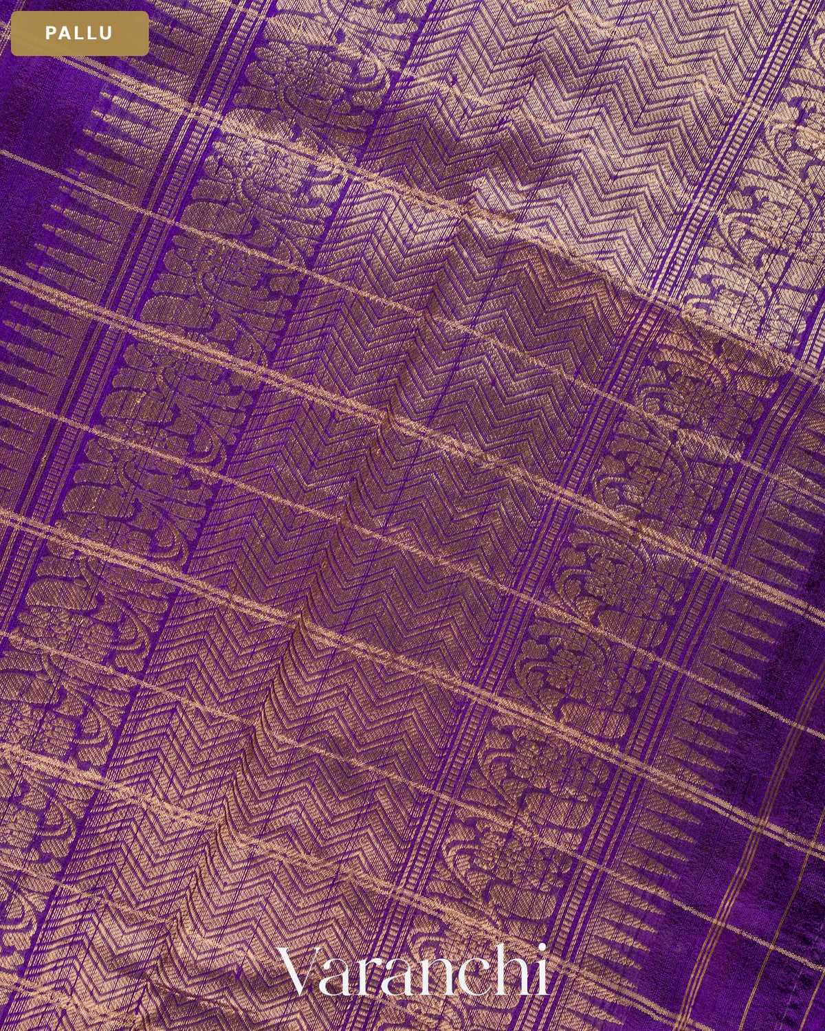 Deep Violet Checkered Pure Raw Silk Handloom Saree — Pallu