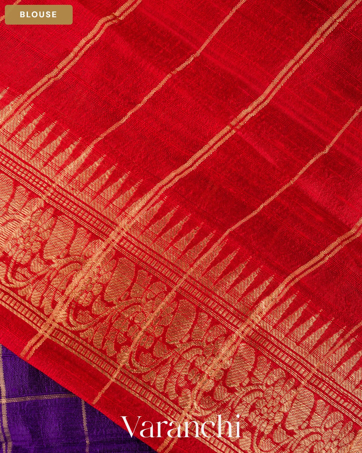 Deep Violet Checkered Pure Raw Silk Handloom Saree — Blouse