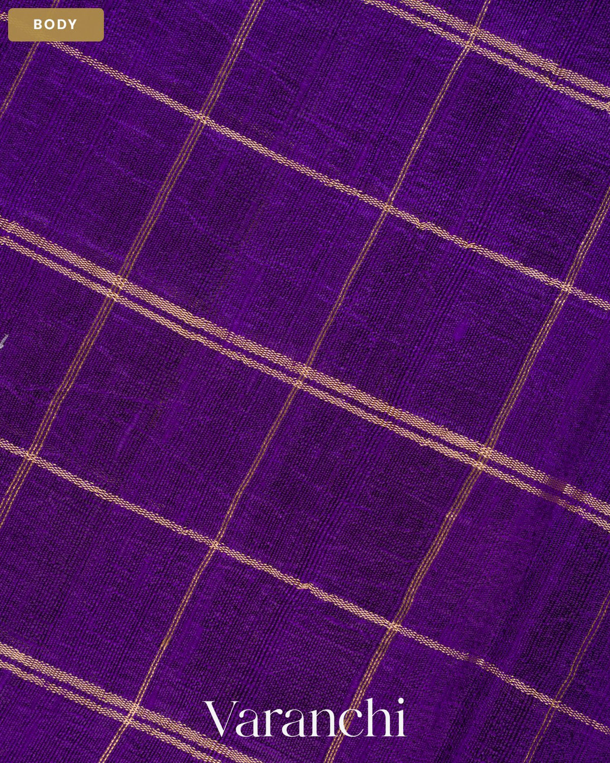 Deep Violet Checkered Pure Raw Silk Handloom Saree — Body