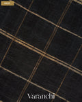 Black Checkered Pure Raw Silk Handloom Saree — Body