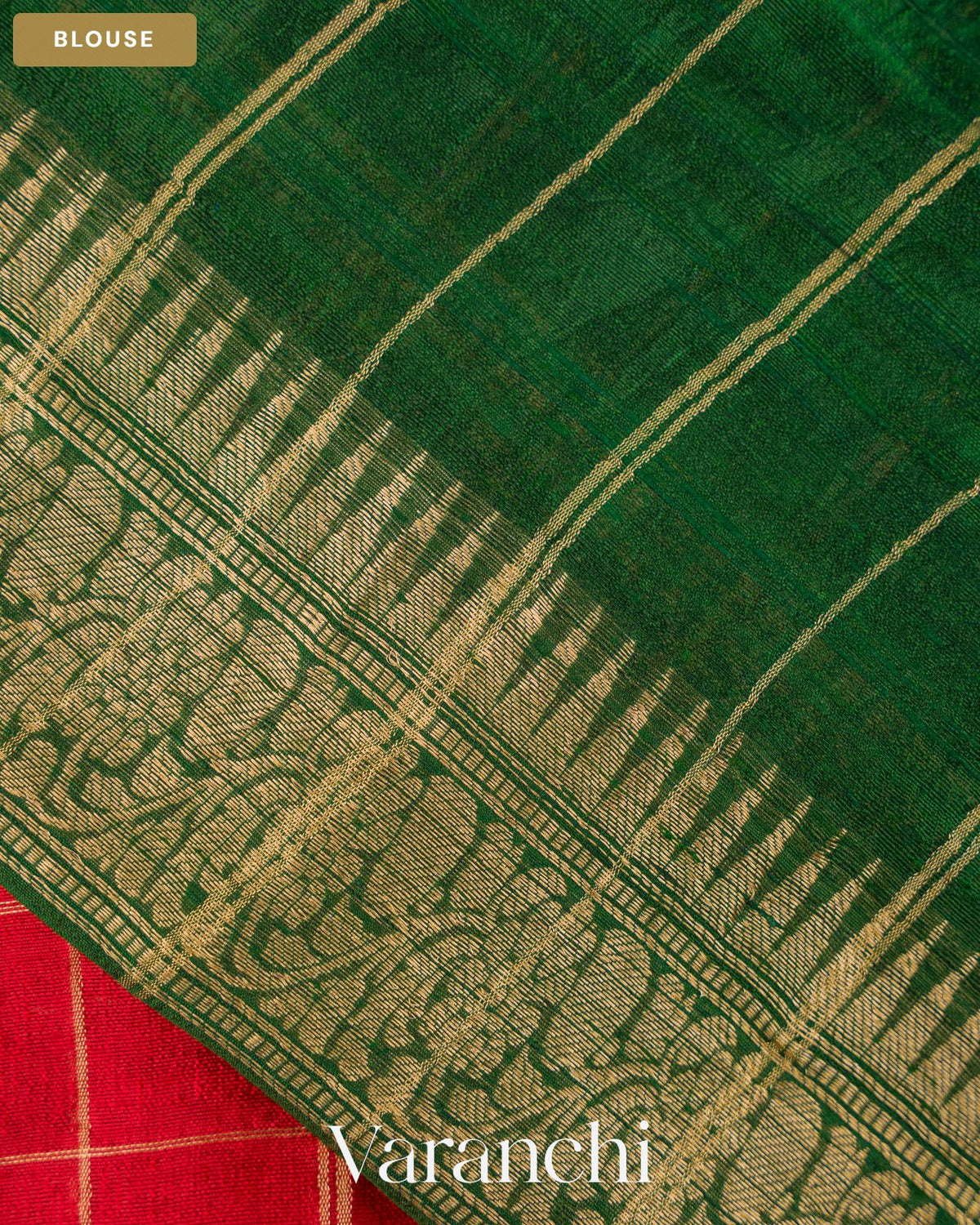 Crimson Red Checkered Pure Raw Silk Handloom Saree — Blouse