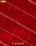 Crimson Red Checkered Pure Raw Silk Handloom Saree — Body