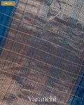 Peacock Blue Checkered Pure Raw Silk Handloom Saree — Pallu