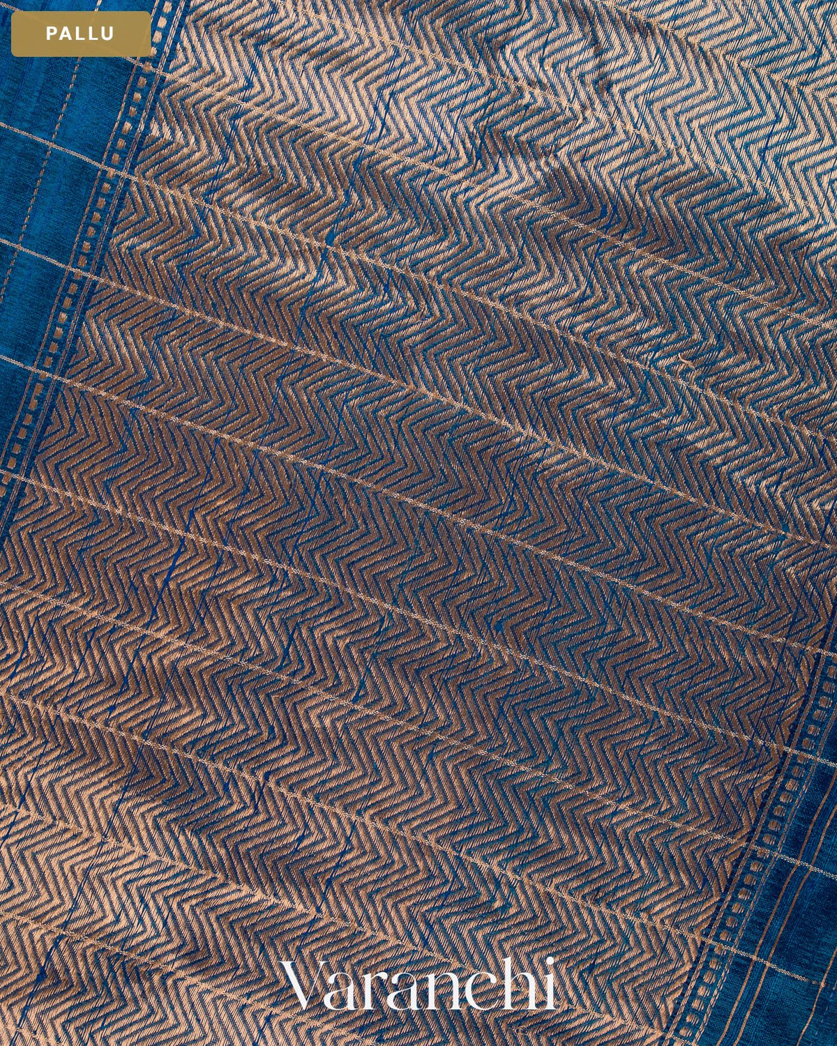 Peacock Blue Checkered Pure Raw Silk Handloom Saree — Pallu