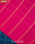 Peacock Blue Checkered Pure Raw Silk Handloom Saree — Blouse