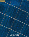 Peacock Blue Checkered Pure Raw Silk Handloom Saree — Body