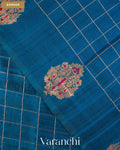 Peacock Blue Checkered Pure Raw Silk Handloom Saree — Border