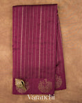 Burgundy Striped Pure Raw Silk Handloom Saree — Full Saree