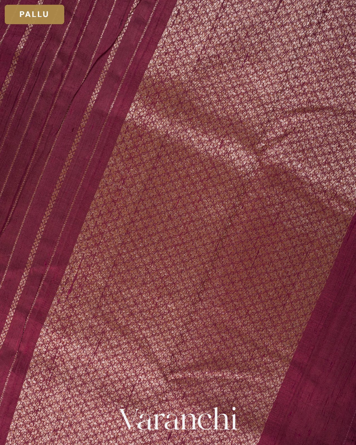 Burgundy Striped Pure Raw Silk Handloom Saree — Pallu