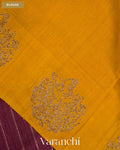 Burgundy Striped Pure Raw Silk Handloom Saree — Blouse