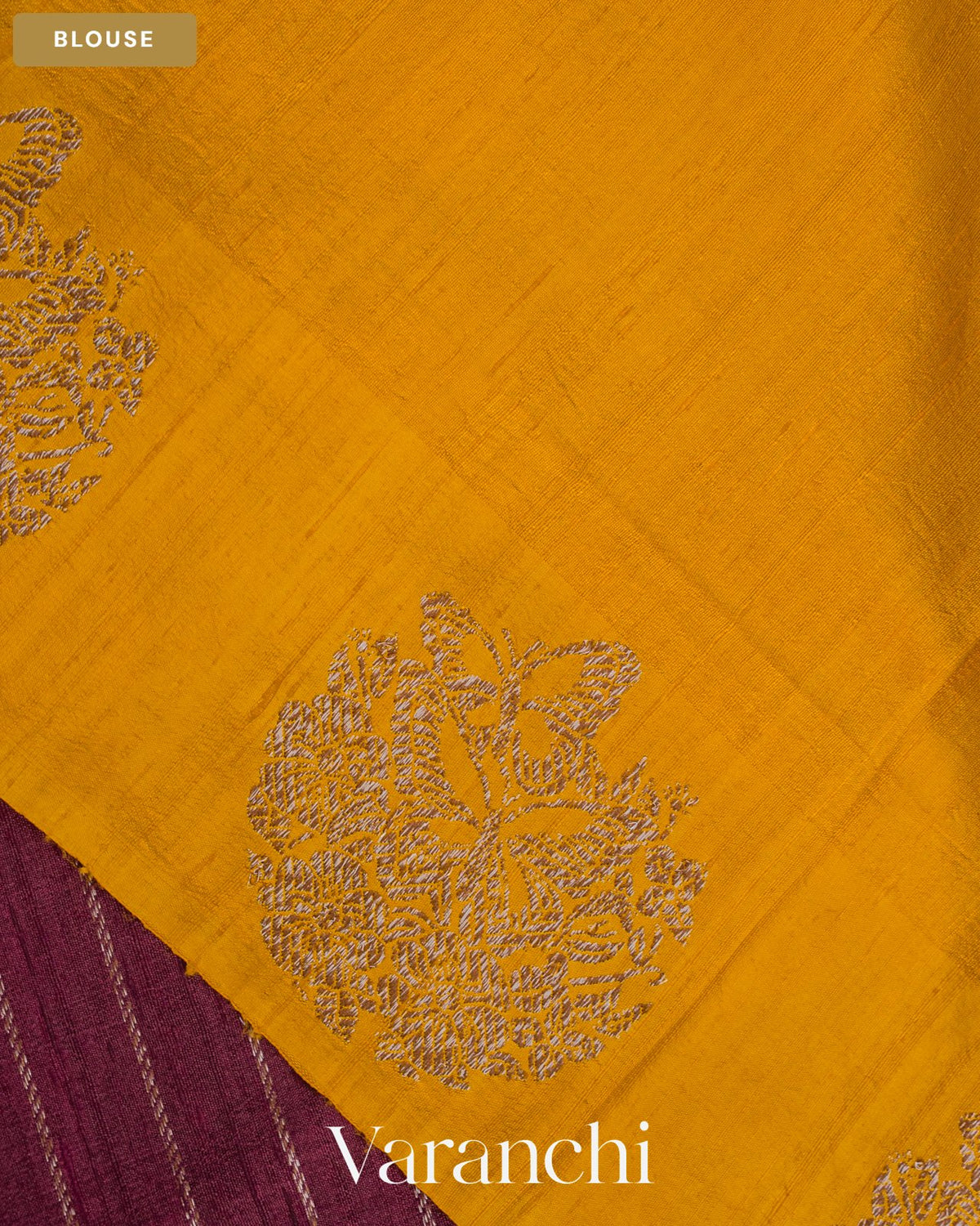 Burgundy Striped Pure Raw Silk Handloom Saree — Blouse