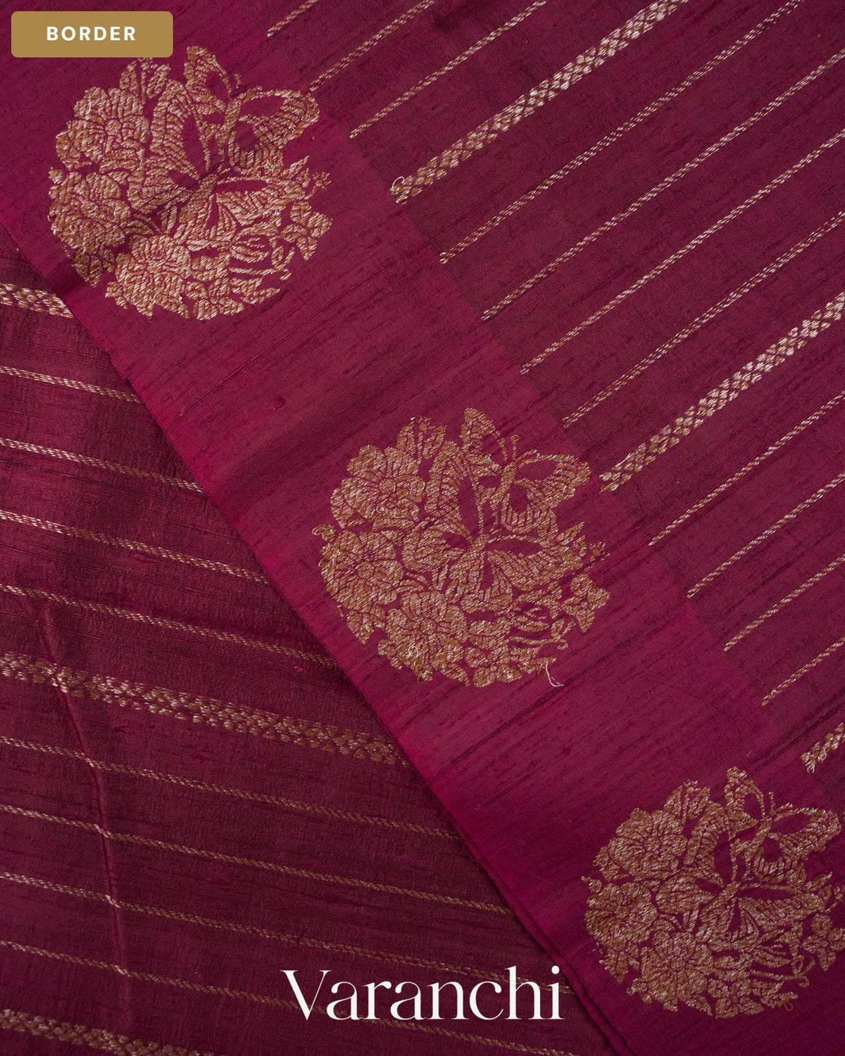 Burgundy Striped Pure Raw Silk Handloom Saree — Border