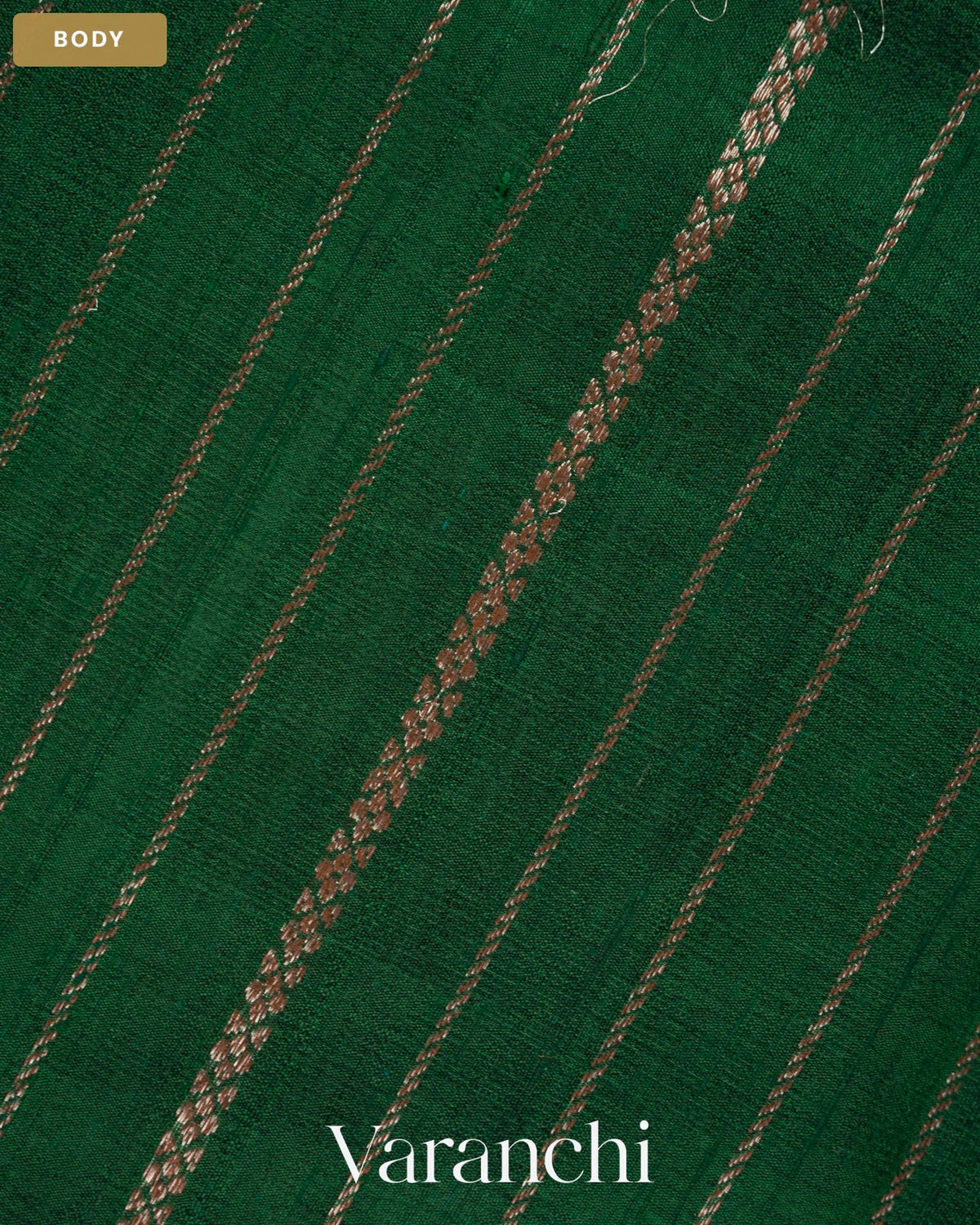 Bottle Green Striped Pure Raw Silk Handloom Saree — Body