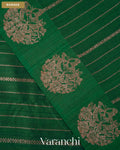 Bottle Green Striped Pure Raw Silk Handloom Saree — Border