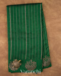 Bottle Green Striped Pure Raw Silk Handloom Saree — Full Saree