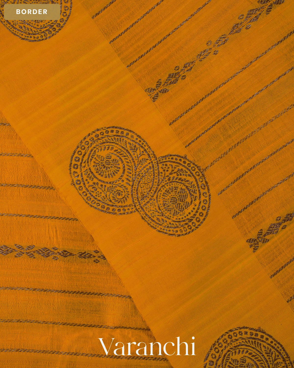 Turmeric Yellow Striped Pure Raw Silk Handloom Saree — Border