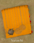 Turmeric Yellow Striped Pure Raw Silk Handloom Saree — Folded
