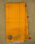 Turmeric Yellow Striped Pure Raw Silk Handloom Saree — Full Saree